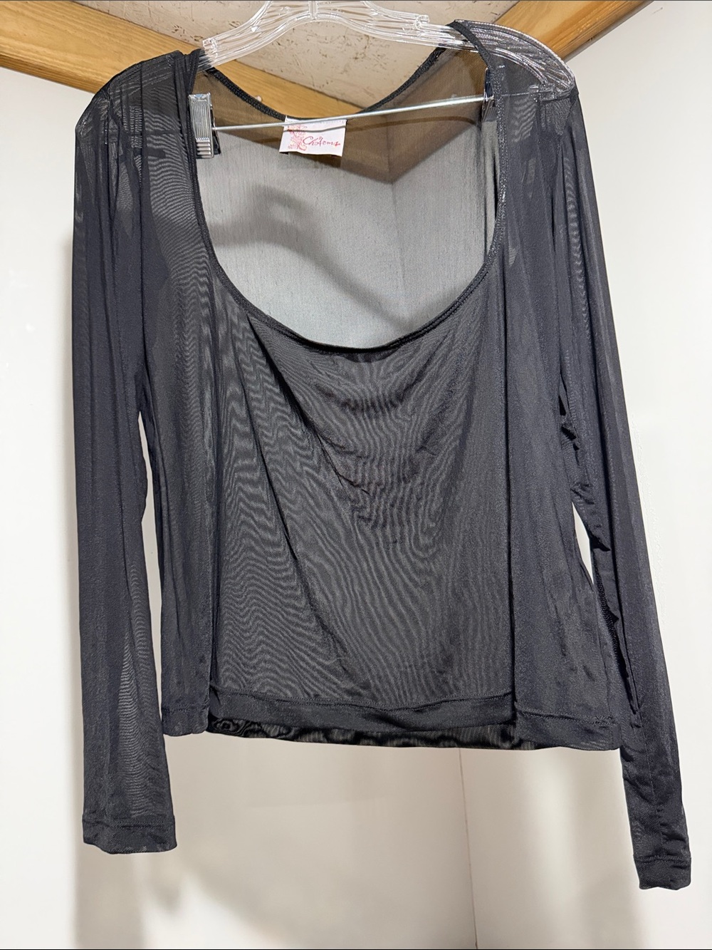 Charms Black Sheer Mesh Long Sleeve Top Scoop Neck L Made in USA Whimsigoth